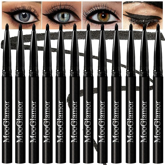 New 12 Pcs Black Eyeliner Pencil Gel Eyeliner Pen with Retractable and Waterproof Eye Liner for Bold and Defined Eye Liner（Black）