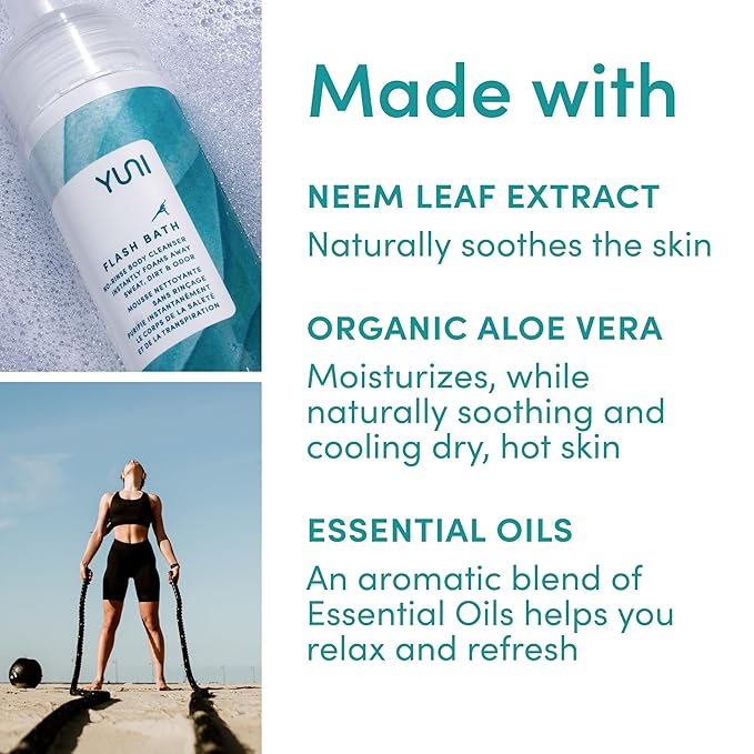 YUNI Beauty Waterless Body Wash (4 oz) - Rinse-Free Foaming Bath and Clean Body Wash Solution Instantly Remove Sweat, Dirt, Odor, Travel, Camping and Backpacking Essentials, Paraben-Free, Vegan