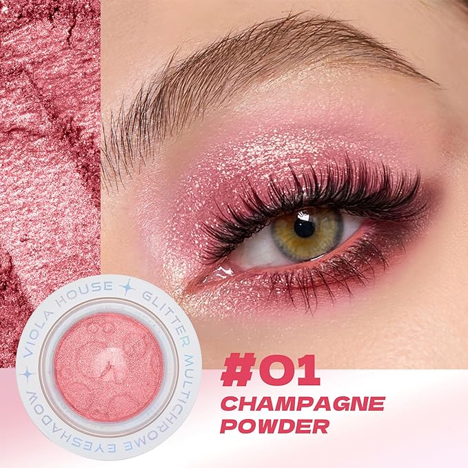 VIOLA HOUSE Glitter Eyeshadow Palette, Holographic Shimmer Eye Shadow,Multichrome Metallic Eye Makeup Pigment, Vegan & Cruelty-Free, Long-Lasting, Unique Planet Design3g/0.1oz(Red Pink)