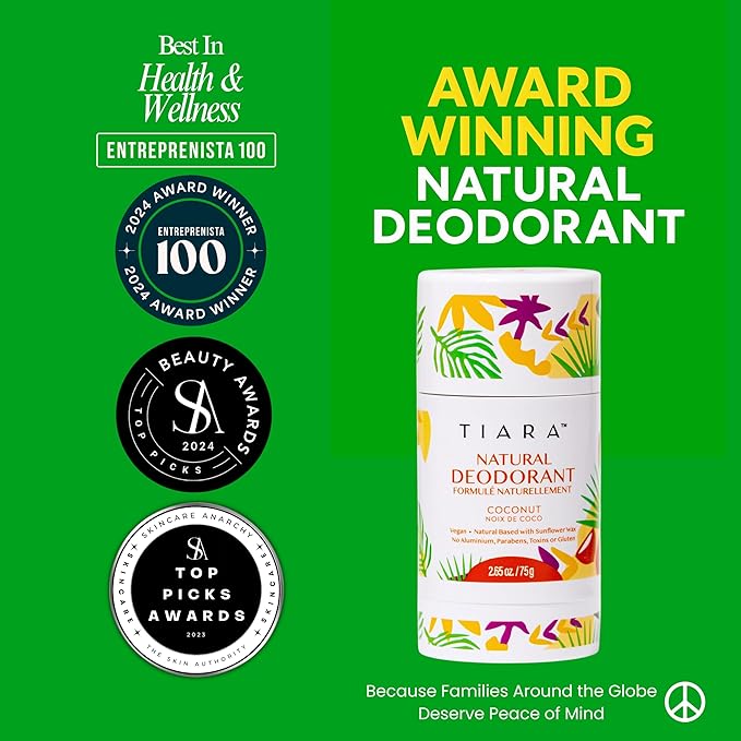 TIARA Whole Body All Natural Deodorant for Women, Aluminum Free Deodorant for Men, Safe for Kids Use All Over Body, Paraben Free, No Chemicals Vegan & Non Toxic, Travel Size (Coconut)