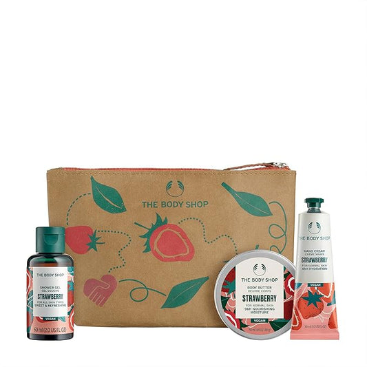 The Body Shop Nourish & Flourish Strawberry Body Care Gift Set, Vegan, 3-Piece Gift Set