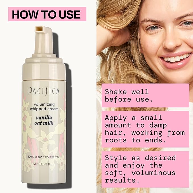 Pacifica Hair Mousse - Vanilla Oat Milk – Light Hold for Soft Volume & Hydration with Touchable Hold, Delightful Vanilla Scent, Vegan & Cruelty-Free, 5 fl oz