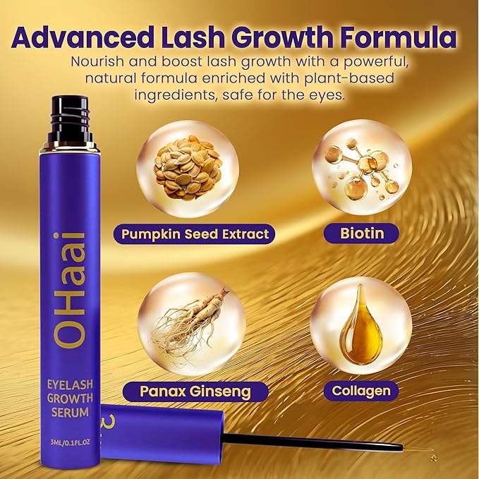 Prostaglandin-Free Eyelash Growth Serum for Thicker Longer Fuller Lashes, Lash Enhancing Serum, Lash Boost, Eyelash Lift, Vegan & Cruelty-Free for Sensitive Eyes, 3ml, 90-Day Supply