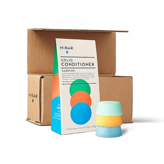 HiBAR - Conditioner Bar Sampler - Maintain, Moisturize & Volumize Conditioner Bars - Travel-Friendly - Salon-Quality Ingredients - Soap, Paraben, Plastic & Sulfate-Free - Color Safe -3 Mini Solid Bars