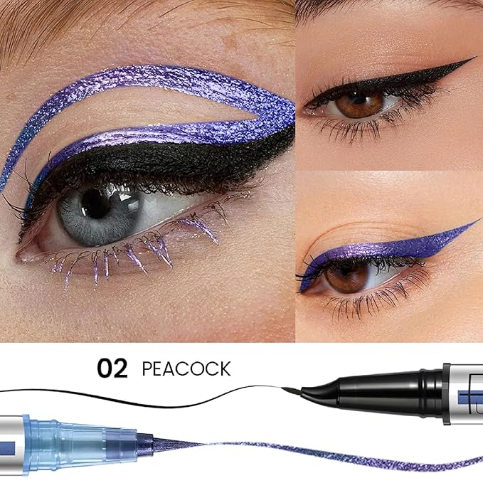 Pudaier Black and Multichrome Waterproof Liquid Eyeliner, Stay All Day Eye Liner Pen with Precise Tips for Women, Smudge-Proof & Transfer-Resistant, Vegan & Cruelty-Free