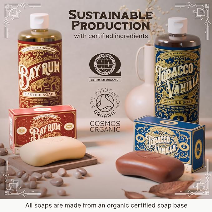 Carolina Castile Soap Vegan Bay Rum Castile Bar – 3 Bars of Natural Soap for Men, Women, and Kids – Gentle, Hydrating Castile Bars with Organic Cocoa Butter and Olive Oil, 5 Oz. Each