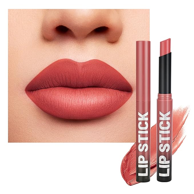 Rose Peach Nude Lipstick for Women，Matte Velvet Satin Lipsticks，Hydrate Lip stick Non-Drying Long Lasting Lip Stain Daily Makeup，Creamy Silky Texture，Highly pigment Formula，Vegan & Cruelty-Free，A02#