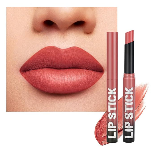 Rose Peach Nude Lipstick for Women，Matte Velvet Satin Lipsticks，Hydrate Lip stick Non-Drying Long Lasting Lip Stain Daily Makeup，Creamy Silky Texture，Highly pigment Formula，Vegan & Cruelty-Free，A02#