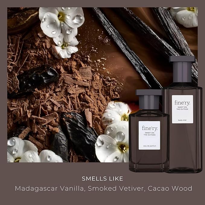 Fine'ry Vanilla Gourmand Hair + Body Mist Spray for Women - Long-Lasting, Warm Scent - Sweet on the Outside, Vanilla, Cacao Woods & Vetiver, Vegan Fragrance, Body Spray for Girls (5 Fl Oz)