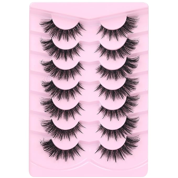 EYDEVRO False Eyelashes Wet Cat Eye Lashes Spiky Faux Mink Lashes Wispy Fairy Manga Lashes Natural Strip Lashes with Spikes 7 Pairs Pack