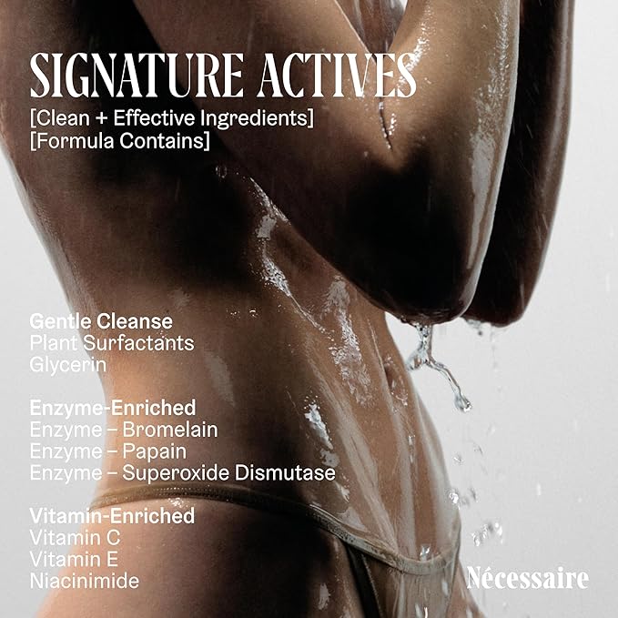 Nécessaire The Body Wash Olibanum. Natural Body Wash for Women + Men. Radiance Cleanse. Multi-Enzyme Gel Cleanser for Dull Skin. Notes of Vanilla, Fig Leaf, and Cassis Buds. 3.4 fl oz.