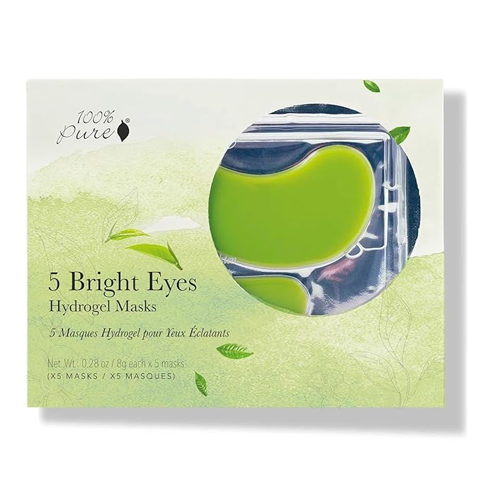 100% PURE Bright Eyes Masks Under Eye Skincare Wrinkle Smoothing Replenishment Diminish Dark Circles, Puffiness - Hydrating & Moisturizing Patches For Tired Eyes & Morning Bags - Vegan - 5 Pack