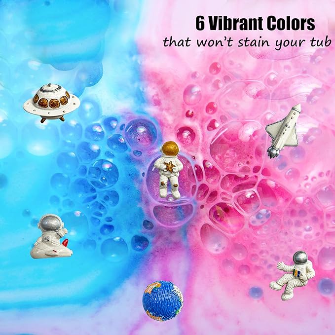 Galaxy Bath Bombs for Kids with Surprise Inside, Organic Bubble Bath Bombs with Educational Outer Space Planet Toys. Gentle, Natural & Kids Friendly, Easter Basket Essentials for Boy, Toddlers, Girls