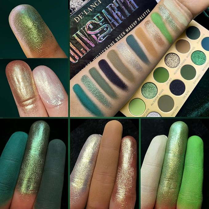 Olive Green Eyeshadow Palette, Brown Green Multichrome Eyeshadow for Nude Smokey Eyes, 12 Colors Bright Pigmented Matte Shimmer Glitter Long Last Makeup Palette for Daily, St Patrick's Day, Cos, Party