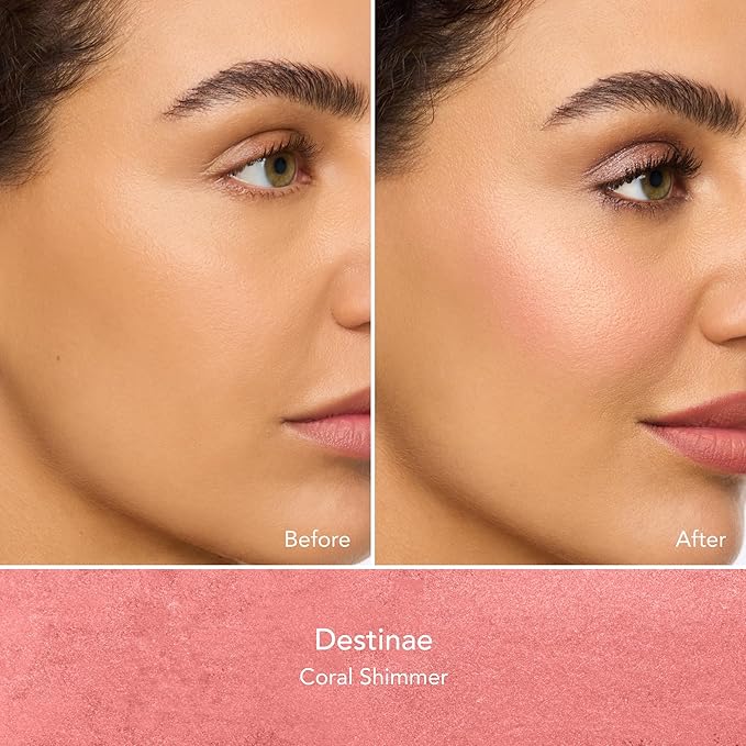 Thrive Causemetics Dream Chaser Reviving Powder Blush, Moisturizing Blush Makeup Essential with Vitamin E for Women, Long Lasting, Lightweight Face Makeup, Vegan, Shade Destinae (Coral Shimmer)