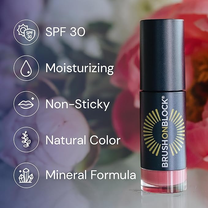 Brush On Block Sun Shine Protective Lip Oil SPF 30, Mineral Protection from UVA/UVB & Blue Light, Hydrating, Cruelty-Free, Gluten-Free, & Vegan, Fig