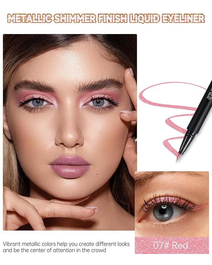 Diamond Shimmer Liquid Eyeliner, Red Glitter Waterproof Eyeliner Pen, Metallic Intense Color Eye Liner, Ultra-Fine Tip Long-Lasting 24H & Smudge-Proof, High Pigmented Eye Makeup for Stage Festival-07