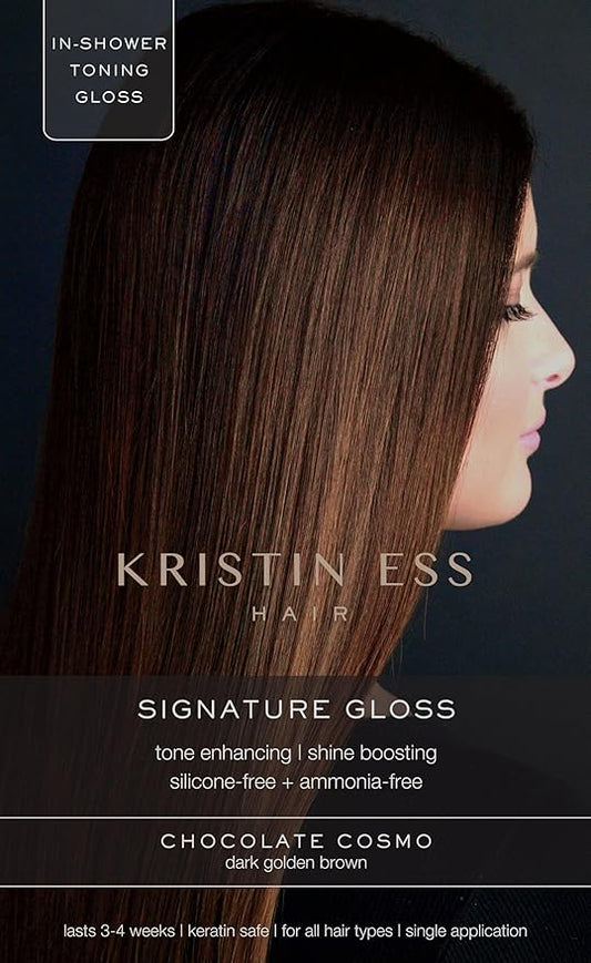 Kristin Ess Hair Gloss in Chocolate Cosmo Dark Golden Brown - 4 Wk Semi Permanent Hair Color for Women - Chocolate Brown Color Depositing Conditioner & Toner for Vibrant Color + Shine - Hair Dye Glaze