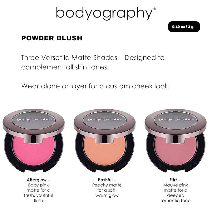 Bodyography Pressed Blush | Silky, Buildable Powder Formula for Cheeks | Rich Pigment with Long-Wearing Finish | Paraben, Gluten, Talc, Fragrance, Cruelty-Free & Vegan | Bashful - Peach
