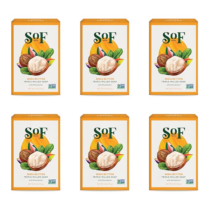 SoF Triple Milled Bar Soap - With Coconut Oil & Organic Shea Butter- Vegan & Non GMO- Free From Phthalates, Sulfates & Parabens- Shea Butter - 6 oz Bar 6 Bars