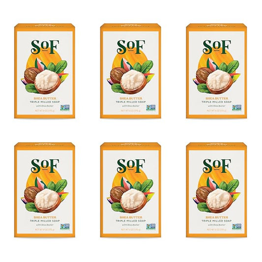 SoF Triple Milled Bar Soap - With Coconut Oil & Organic Shea Butter- Vegan & Non GMO- Free From Phthalates, Sulfates & Parabens- Shea Butter - 6 oz Bar 6 Bars