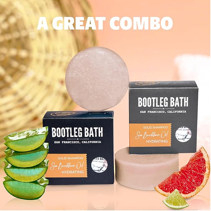 Hydrating Shampoo and Conditioner Bar with Sea Buckthorn Oil and Aloe Vera Extract, Vegan, Sulfate-Free, Phthalate-Free, Paraben-Free, Eco Friendly, 2.2 oz bar