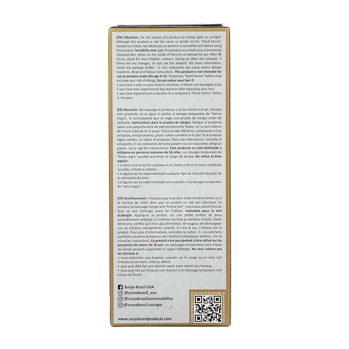 Surya Brasil Henna Cream Black - 96% Natural Ingredients, Vegan, Cruelty-Free, Eco-Friendly, Semi-Permanent Hair Color, Deep Hydration & Shine, 2.37 oz
