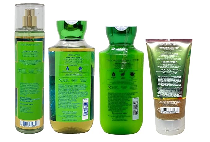 Bath & Body Waikiki Beach Coconut - Deluxe Gift Set - Fine Fragrance Mist, Body Wash, Body Lotion and Body Scrub with a Wild Jasmine Bar Soap.