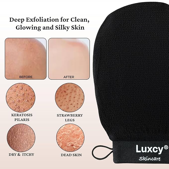 Premium Korean Exfoliating Mitt & Body Scrubber Glove, Viscose Fiber Dead Skin Remover for Smooth, Radiant Skin, Shower Skincare, Keratosis Pilaris Treatment & Self-Tan Prep (2 Pack)