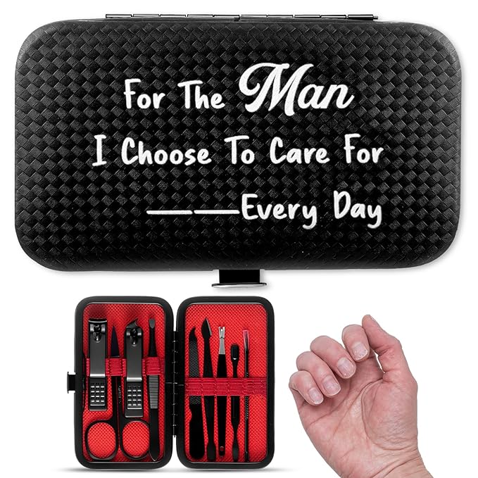 Manicure Sets for Husband Men Valentine Birthday Favor Gifts Nail Clippers Kit 9 in 1 Stainless Steel Nail Cutting Pedicure Tools Accessories Personal Care