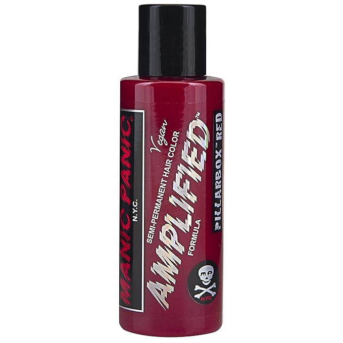MANIC PANIC Pillarbox Red Hair Color - Amplified - Semi Permanent Hair Dye - Deep True Red Color - For Dark & Light Hair - Vegan, PPD & Ammonia-Free - For Coloring Hair with Men & Women
