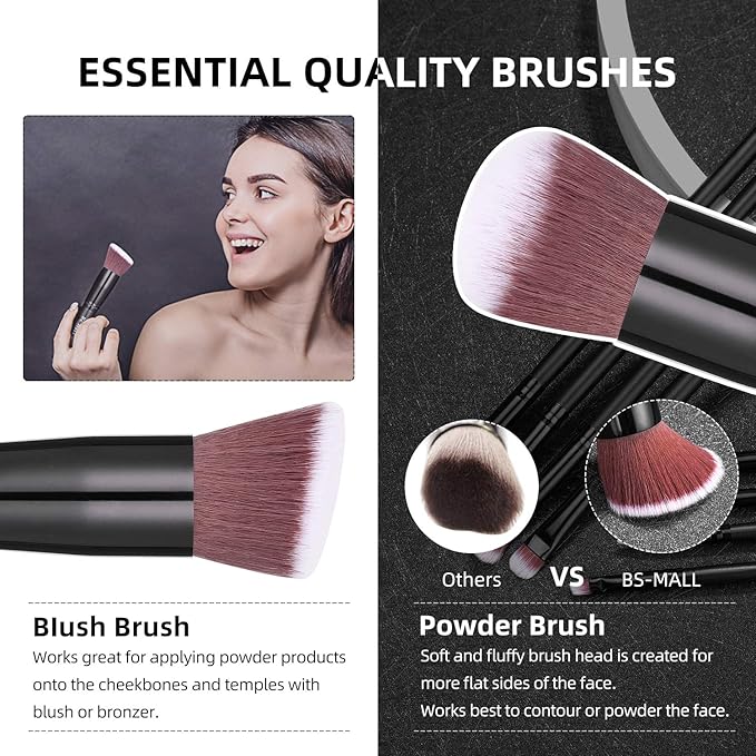 Makeup Brushes BS-MALL Premium Synthetic Foundation Powder Concealers Eye Shadows Makeup 14 Pcs Brush Set, Rose Golden, with Case (Black)