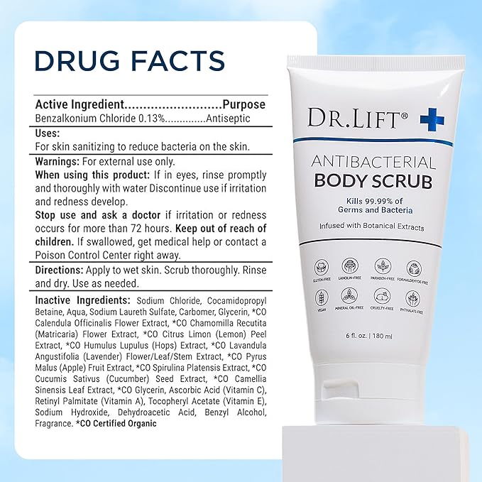 Antibacterial Body Scrub, Botanical Exfoliating Formula With Vitamin E, Vitamin A, Lavender, and Salt Granules to Exfoliate and Nourish Skin, Body Care for Oily and Combination Skin, 6 Fl Oz