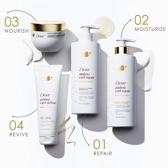 Dove Shampoo, Conditioner, & Mask Amino Curl Regimen Pack 4 Pk for Curly, Coily Hair with Bio-Protein Care Technology + Amino & Jojoba Oil