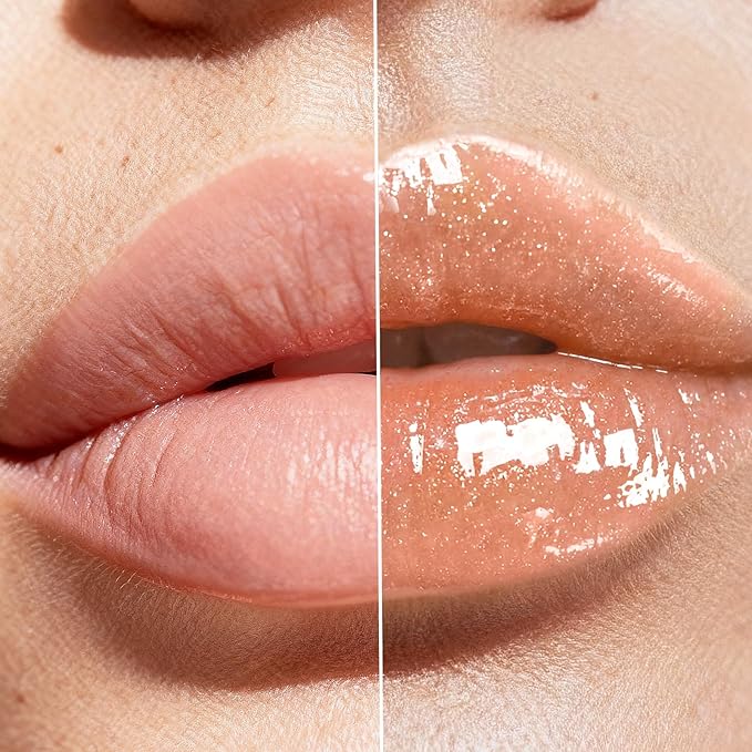 MAKEUP Glitter Lip Gloss –Nourishing and Hydrating with High-Shine Glimmer Finish & Sheer Wash Of Color, Chocolate Scent, Non-Sticky, Vegan & Cruelty-free, Crystal Nude 0.21 fl oz