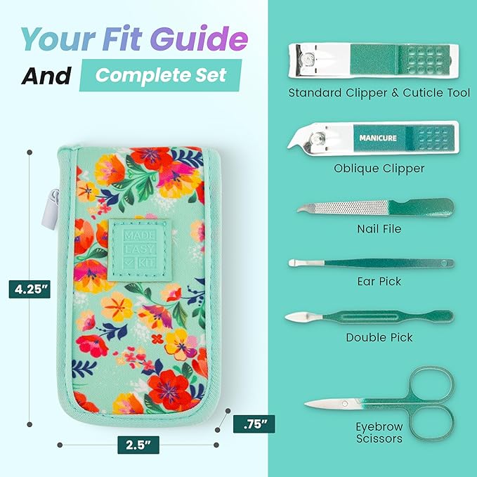 Made Easy Kit Nail Clipper Set – 7-Piece Portable Manicure & Grooming Kit with Stainless Steel Tools in Neoprene Case – Stay Organized, Purse-Friendly, Travel Essential for Women & Men (Black)