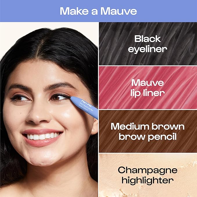 Alleyoop Pen Pal 4-in-1 Makeup Pen – Comes with Eyeliner, Lip Liner, Highlighter Makeup & Eyebrow Pencils for Women – Portable, Touch-Up On the Go – Cruelty-Free, Vegan (Making Mauve (Light - Medium)