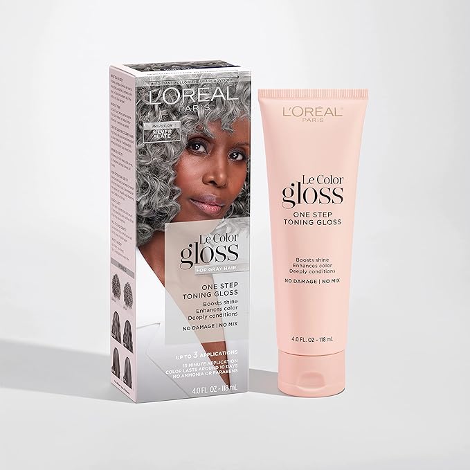 L'Oreal Paris Le Color Gloss Step Toning Gloss,In-Shower Hair Toner with Deep Conditioning Treatment Formula for Gray Hair,Silver Slate,1 Kit,(Pack of 2)