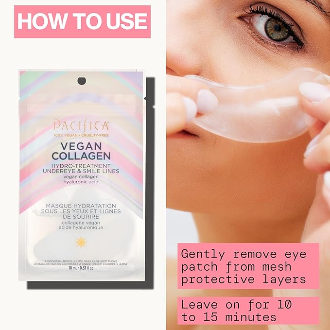 Pacifica Undereye & Smile Mask Set – Vegan Collagen Hydro Treatment with Hyaluronic Acid, Hydrating for Dark Circles, Dry & Combination Skin, Vegan & Cruelty-Free, 4 Pieces