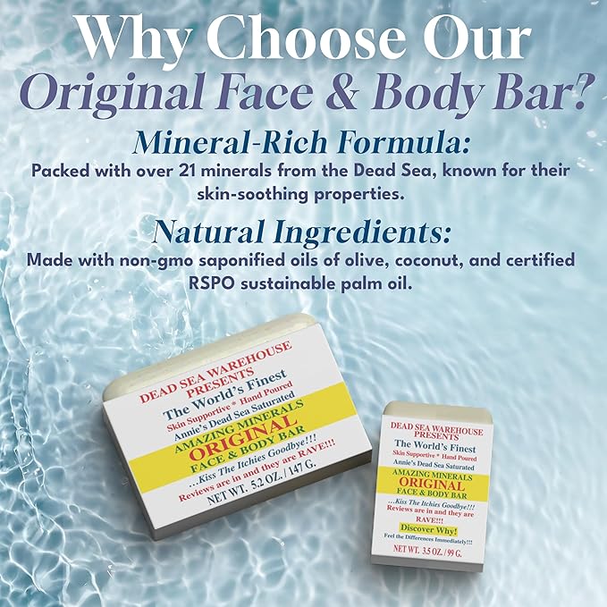 Dead Sea Warehouse - Dead Sea Salt Soap Bar - Original Face & Body Bar - Hydrating Mineral Soap for All Skin Types, Fragrance-Free - 3.5 oz