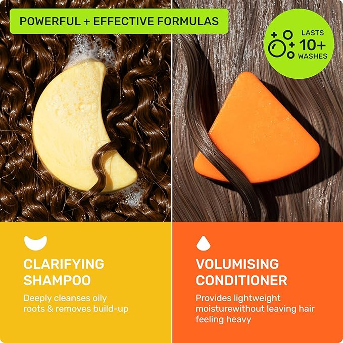 Ethique Beauty Mini Sampler Solid Shampoo & Conditioner Bar Set - Clarifying Shampoo for oily hair with Castor Oil - Plastic-Free, Cruelty-Free, Vegan - Travel Size - 2 Pack