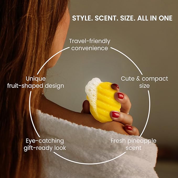ABERA Pineapple Soap Bar – Fruit-Shaped Decorative Soap for Bathroom Décor or Spa Vibes – Tropical Moisturizing Vegan Body Cleanser, Unique Hand Soap Gift Set, 2 Pack (4.6 oz Total)