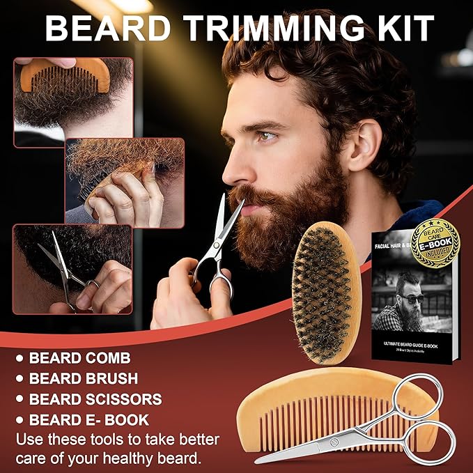 XIKEZAN Dad Birthday Gifts, Beard Care Kit with Bay Rum Beard Oils,Balm,Wash, Conditioner,Brush,Comb,Scissors,Valentines Fathers Mens Christmas Stocking Stuffers Gifts for Men Him Husband Boyfriend