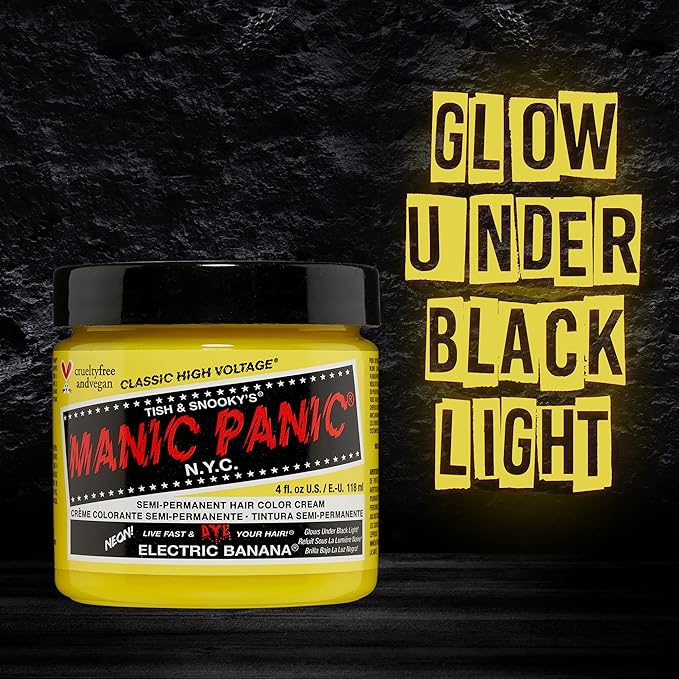 MANIC PANIC Classic Electric Banana Semi Permanent Hair Color - Bright Neon Yellow Hair Dye for Women & Men That Lasts 4-6 Weeks - Vegan, Ammonia & Cruelty-Free - Create & Mix Custom Shades (4oz/2pk)