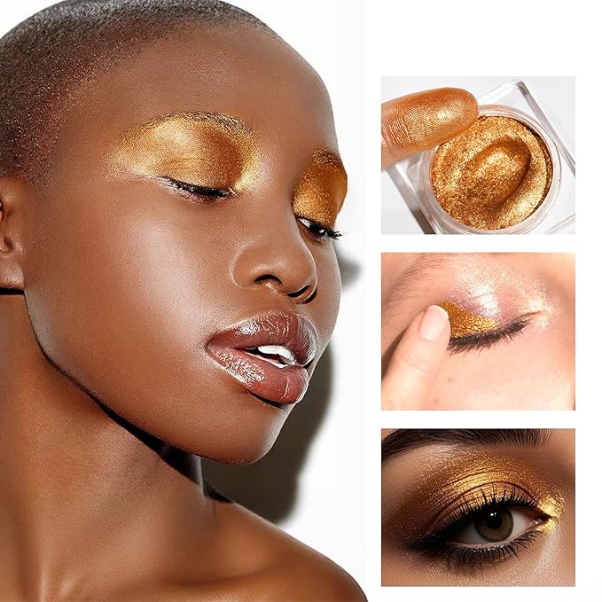 DE'LANCI Gold Eyeshadow Cream Shimmery, Richly Pigmented Warm Fall Gold Cream Eyeshadow Eyes Makeup, Silky Texture Easy to Apply Sunset Orange Glitter Creme Eye Shadow for Dark Skin Women Girls, 06#