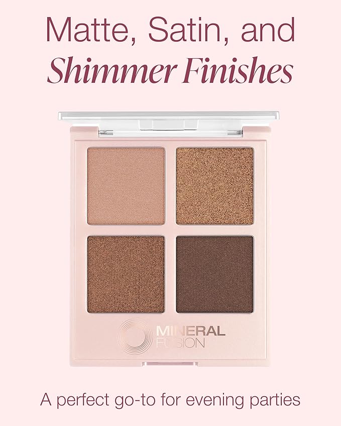 Mineral Fusion Eyeshadow Palette | Vegan Eye Makeup with Matte, Satin, and Shimmer Finishes | Natural, Lightweight Formula (Soiree)