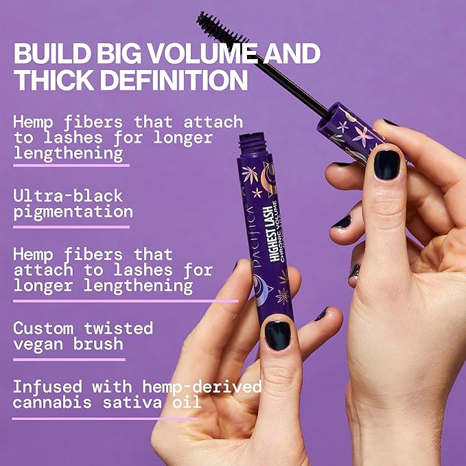 Pacifica Beauty, Highest Lash Chronic Volume Mascara, Black, Lash Lift + Conditioning, Vitamin B + Coconut, Silicone, Sulfate + Paraben Free, Vegan and Cruelty Free