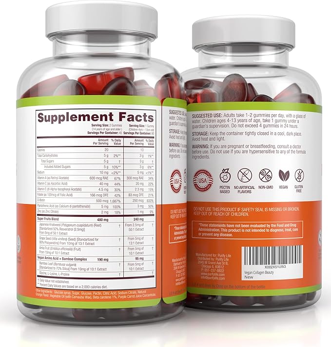 Vegan Collagen Gummies with Biotin Vitamins for Hair Skin and Nails Health, (90 Chews) Collagen Support Superfruit Complex with Resveratrol, Vitamin A, E, C - Replace Capsules, Pills