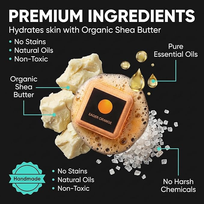 Bath Bombs for Men - Gift Set of 8 Scented Organic Handmade Natural Bath Bombs of 2.5 oz w/Natural Essential Oils, Unique Extra Strength Manly Scents, for Boyfriend, Husband, Father - Square Shape