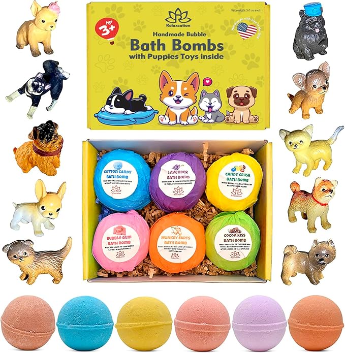 Bath Bombs for Kids Set with Toys Surprise Inside for Kids (Little Puppies)